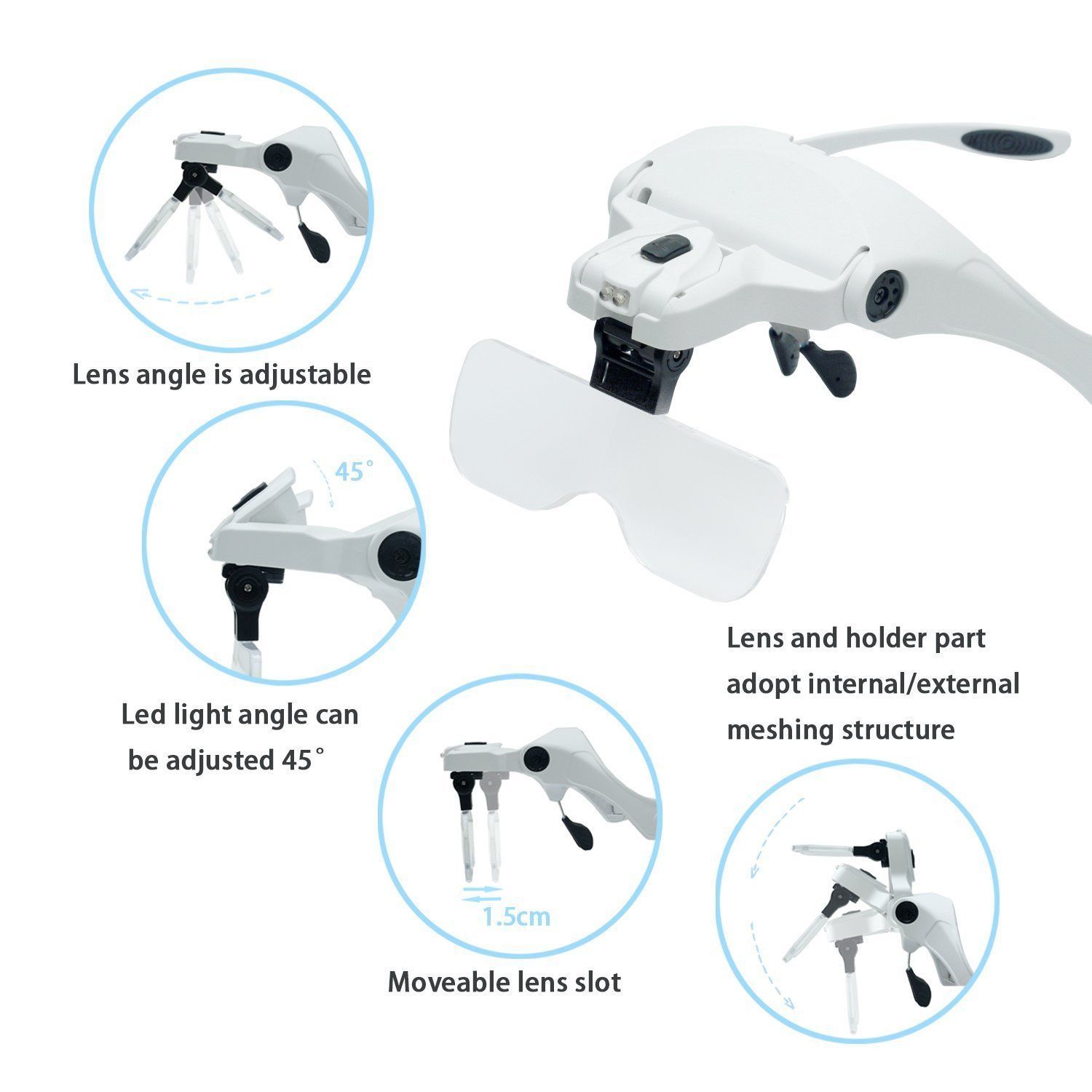 Magnifying Glass Lens LED Light Lamp Visor Head Loupe Jeweler Headband Magnifier