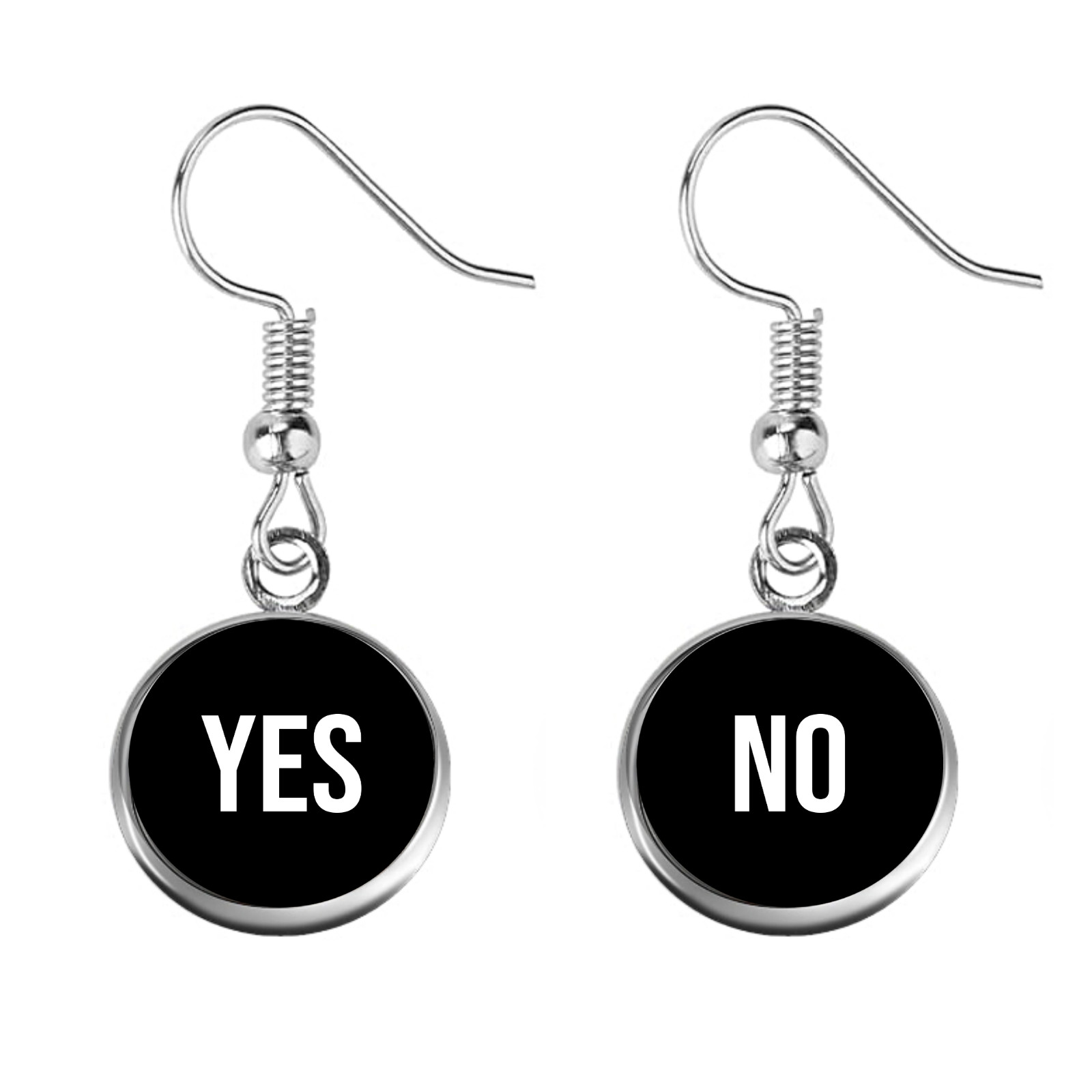 Fun Yes No drop earrings, stainless steel/glass, 3.6cm length 12mm width