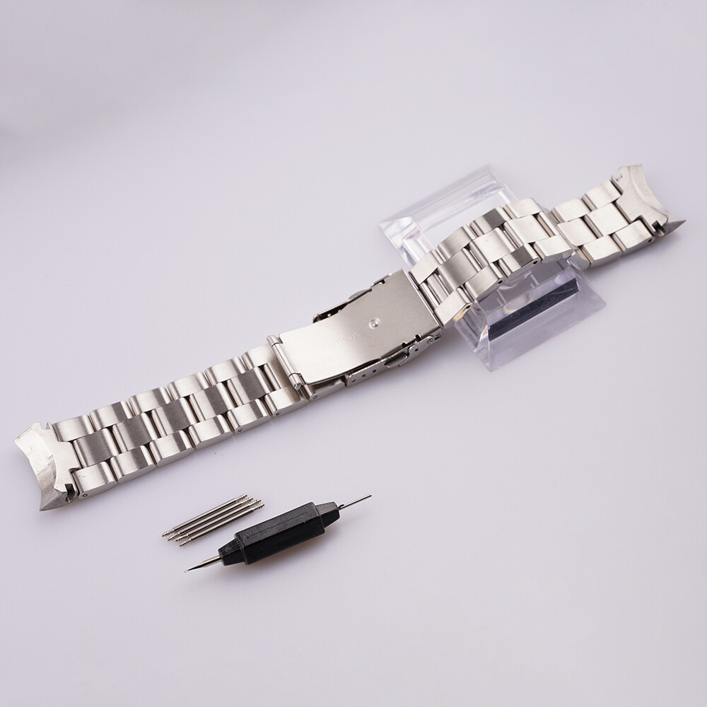 For Seiko SKX007 22mm Silver Brushed Steel Solid Curved WatchBand Bracelet Strap