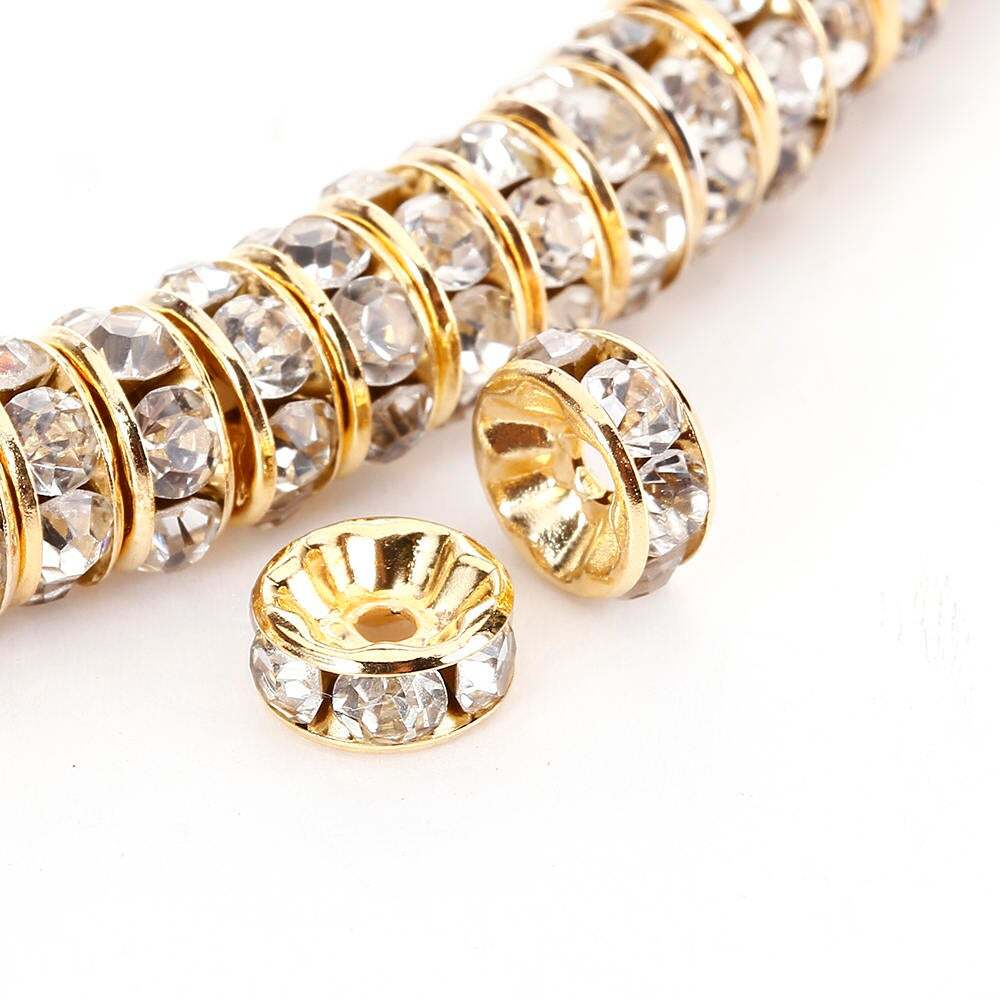 Clear Rhinestone Rondelle Spacers Gold/Silver 4mm 6mm 8mm 10mm 50pcs Per Bag