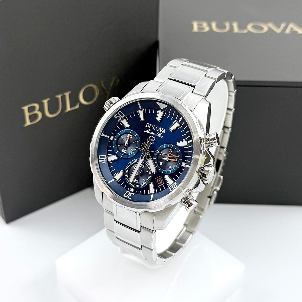 Men’s Bulova 96B256 Classic Marine Star Quartz Stainless Blue Dial Watch 43mm