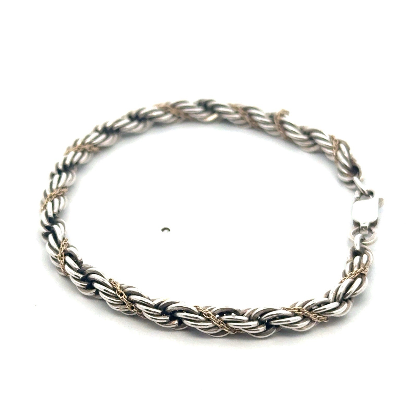 7.5” x 5mm 925 Sterling Silver & 14k Gold Twisted Chain Rope Bracelet, 13.3g