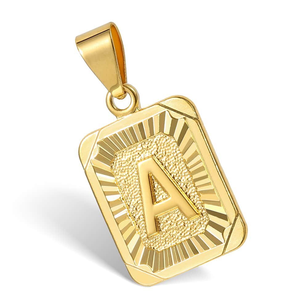 18″ Gold Plated Initial Letter Pendant Necklace Stainless Steel Figaro Chain Hot