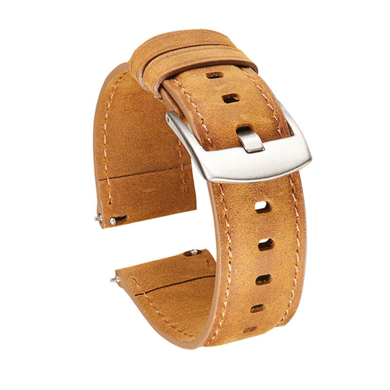 Brushed Genuine Leather Quick Release Watch Band Strap Men’s Pin Buckle 20 22mm