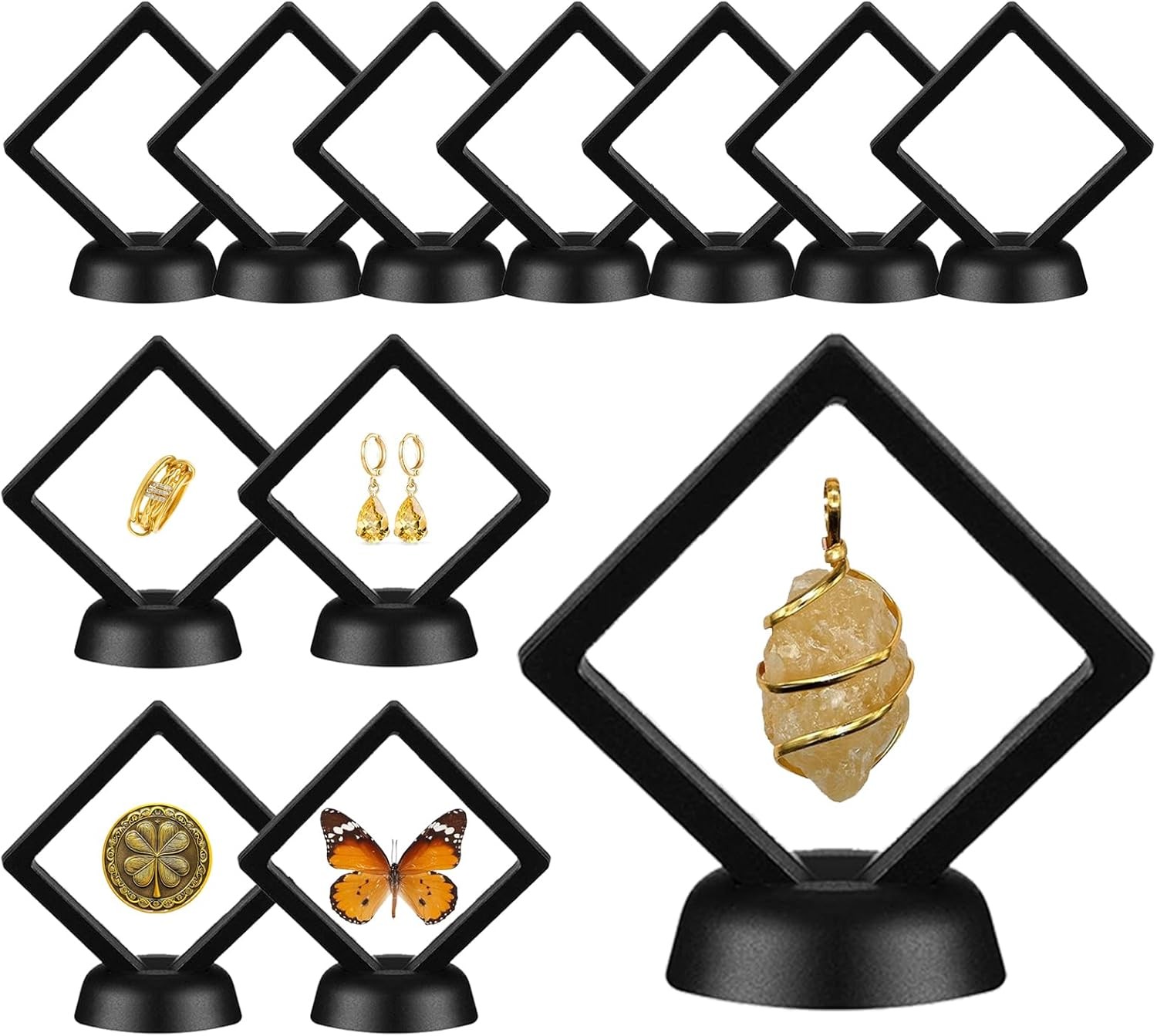 30Pcs 3D Floating Display Case,lear Film Jewelry Storage Box Plastic Frame Stand