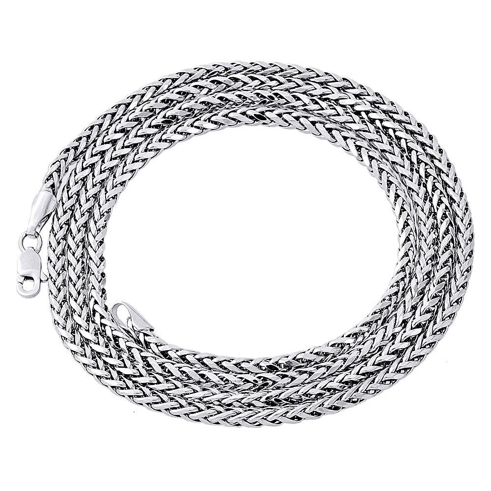 Mens Ladies 10K White Gold 2.5MM Rounded Palm Wheat Chain Necklace 18-40 Inches