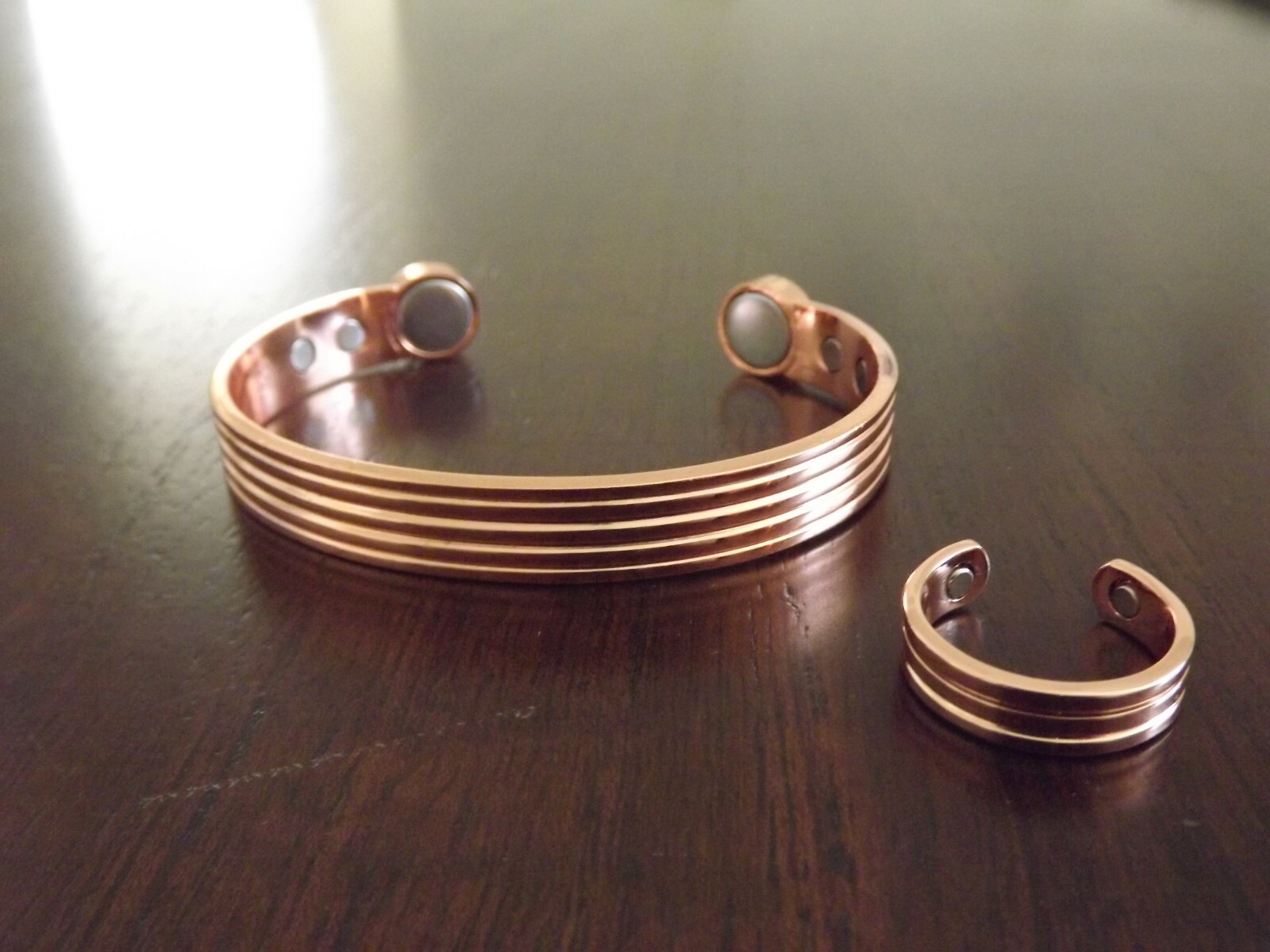 Pure Copper Magnetic Bracelet Arthritis Pain Therapy Adjustable Cuff & Ring Set
