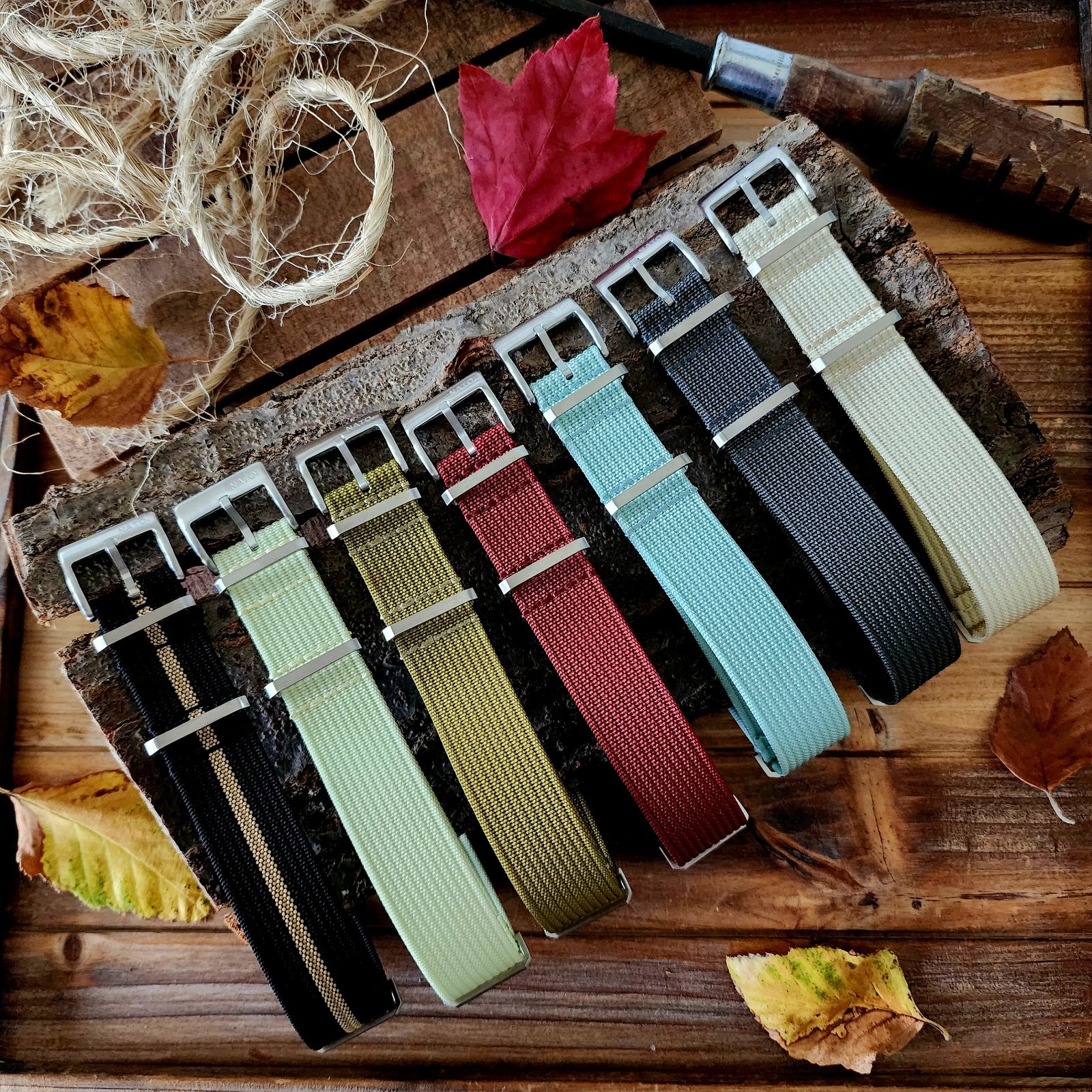 NATO strap Ribbed Fall Colors Satin Buckles Heavy Duty Water Resistant Watchband