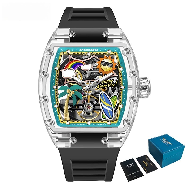 Unique Dial Men’s Mechanical Watch Summer Beach Glow Waterproof Silicone