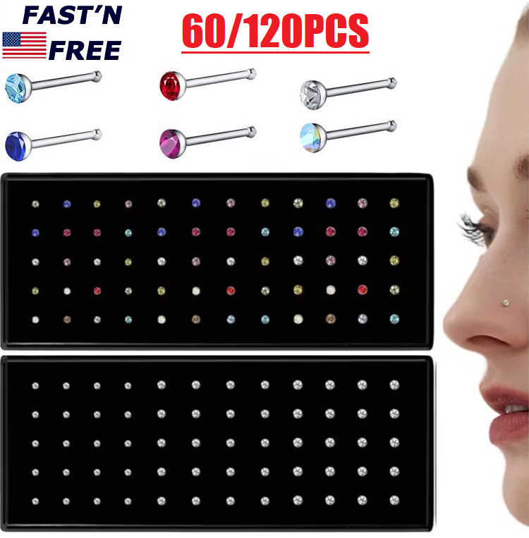 120× Stud Nose Rings Bone Stud Stainless Steel Color Pin Jewelry Piercing Body