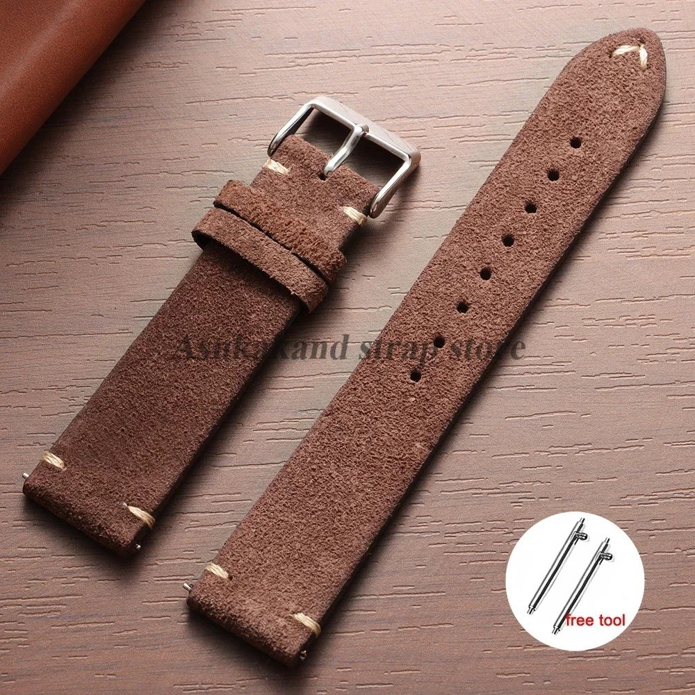 18 19 20 21 22 MM Soft Suede Leather Vintage Strap Watch Band Quick Release