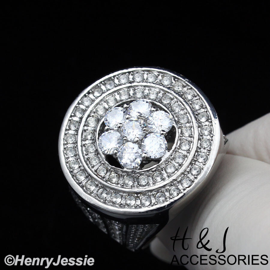 MEN’s Stainless Steel BLING CZ Silver 25mm BIG Round Ring Size 8-13*AR140