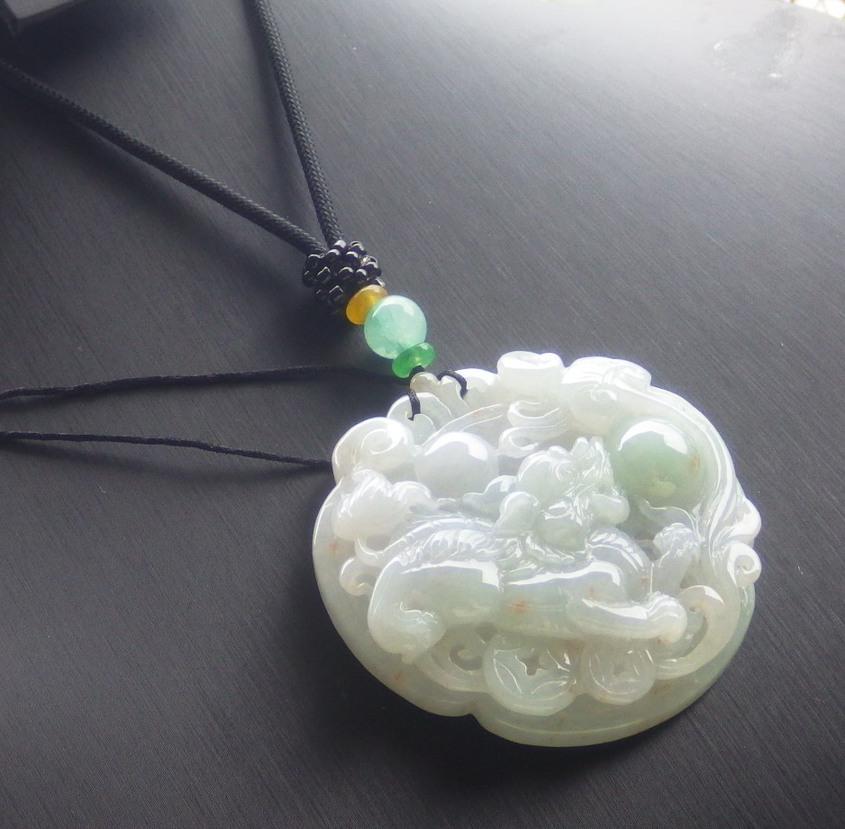 Video Certified Green Natural A Jade jadeite Pendant Dragon Pi Xiu 133360 VS