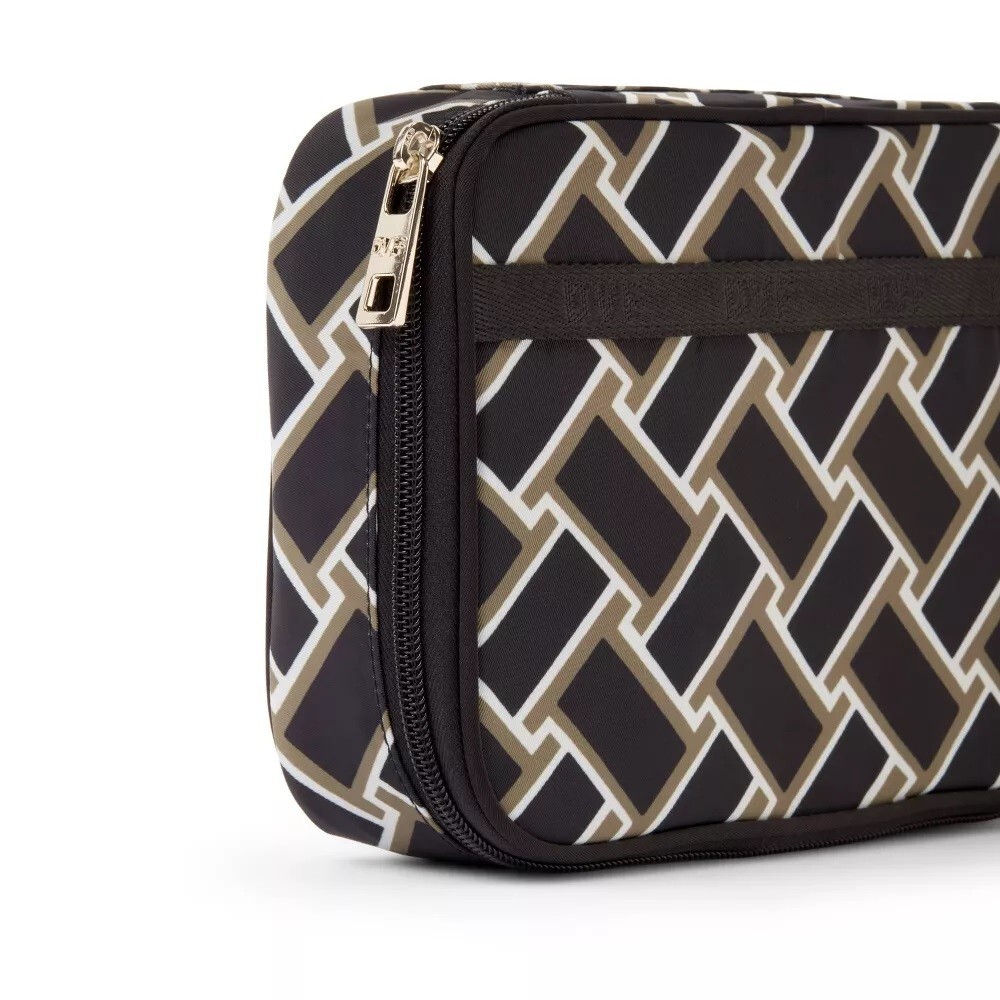Diane Von Furstenberg Black & Gold Weave Print Jewelry Organizer Zippered Bag