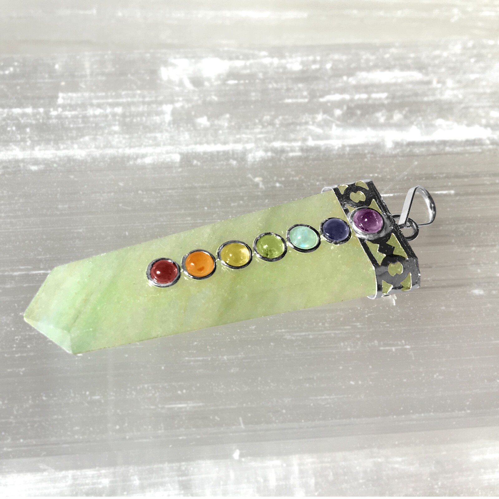 Green Aventurine 7 Chakra Crystal Pendant Necklace HANDMADE Heal Stone CHARGED