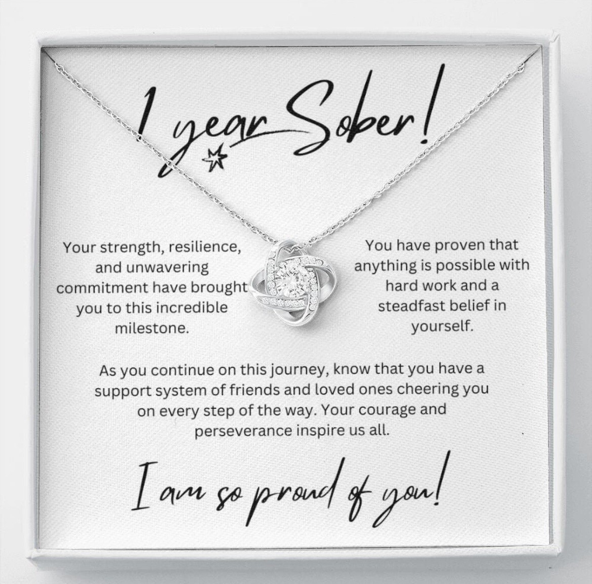 1 Year Sobriety Necklace Gift Milestone Sober Anniversary Heartfelt Message