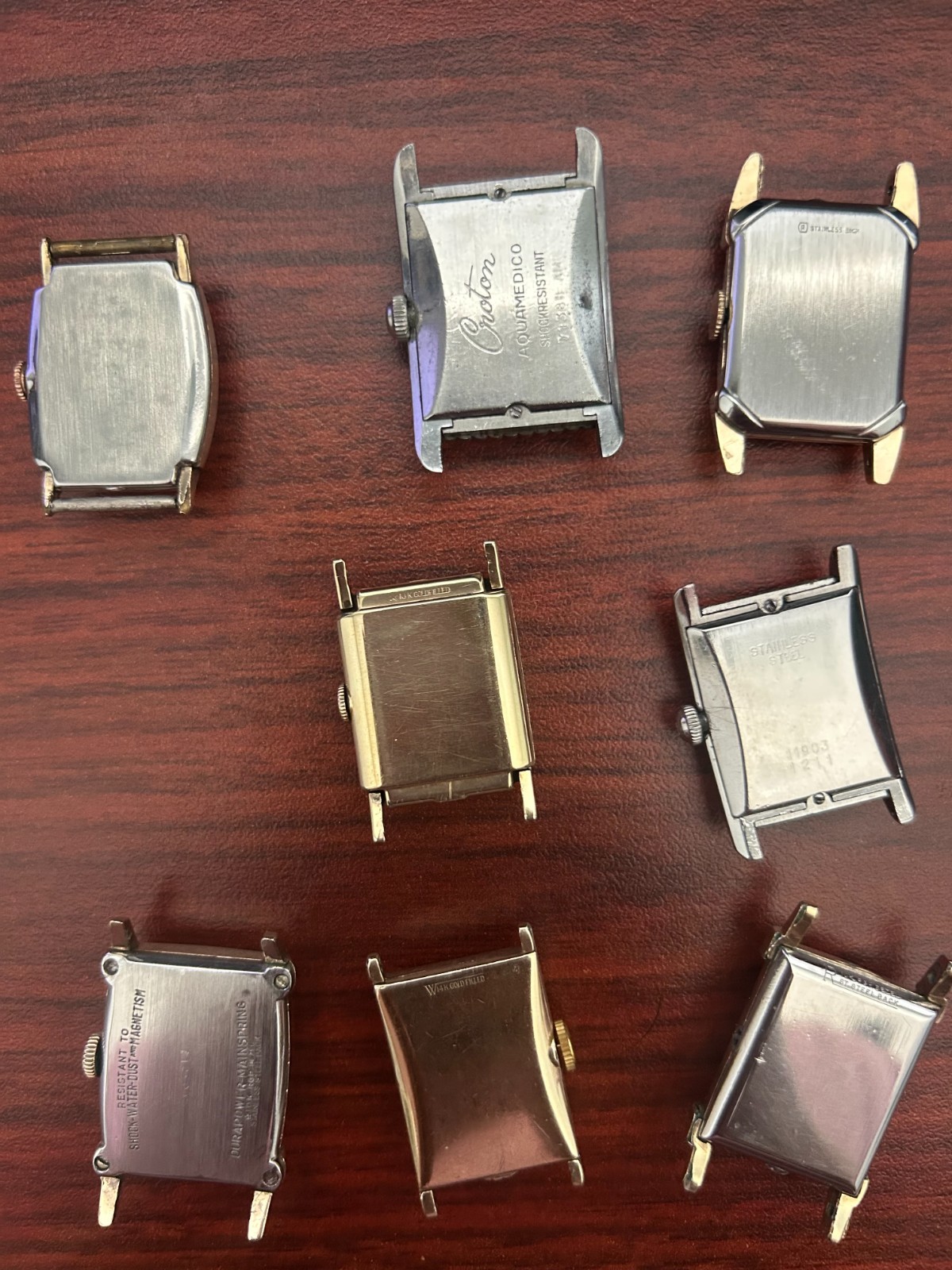VINTAGE TANK WATCH REPAIR LOT- 8 – 14K GF Lord Elgin, Croton Aquamedico, Wyler