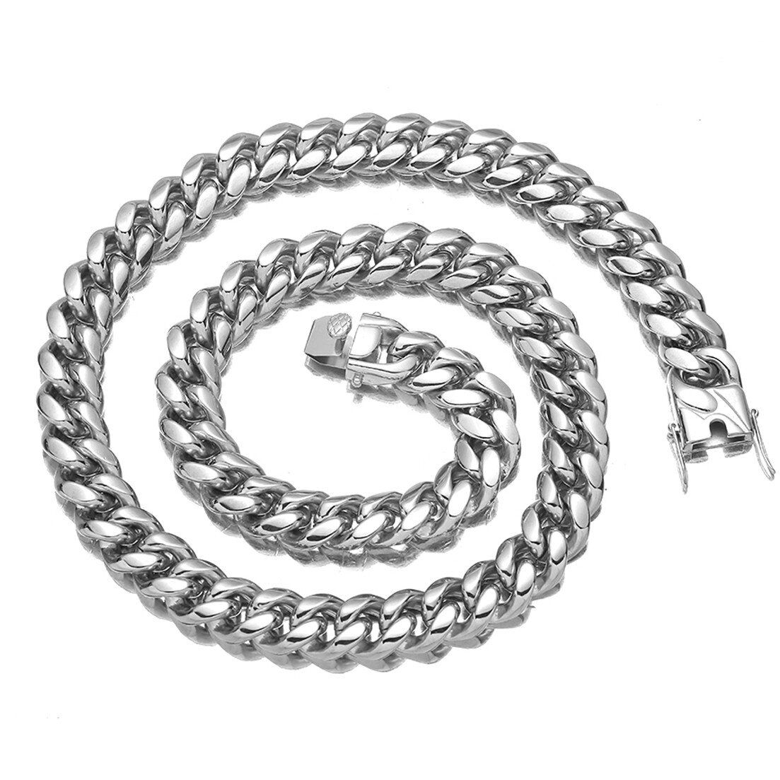 6-18mm Heavy Women Mens Miami Cuban Link Chain Silver Stainless Steel Necklace