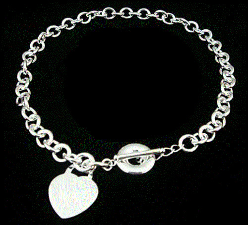 925 SILVER ELECTRO PLATED 18″ HEART PENDANT CHOKER Necklace TOGGLE CLOSING