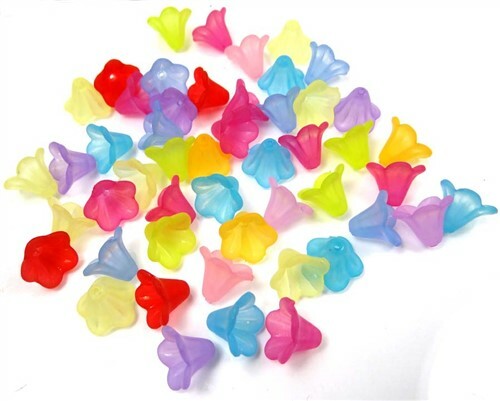 50 Mixed Bell Trumpet Flower Frosted Acrylic Beads Cap 14x10mm