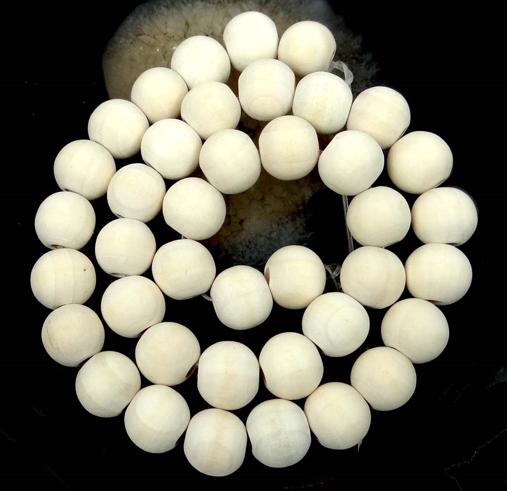 12x10mm Antique / off White Wood Round Beads natural undyed 16″