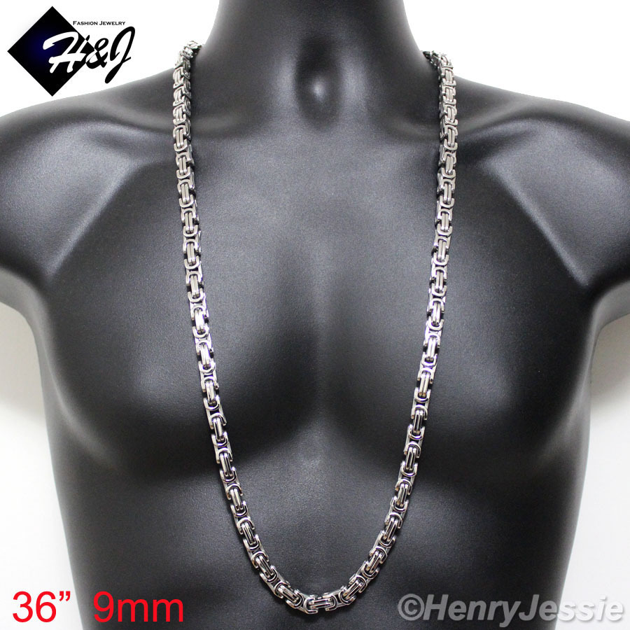 18-40″MEN’s Stainless Steel 4mm/6mm/9mm Silver Byzantine Box Link Chain Necklace