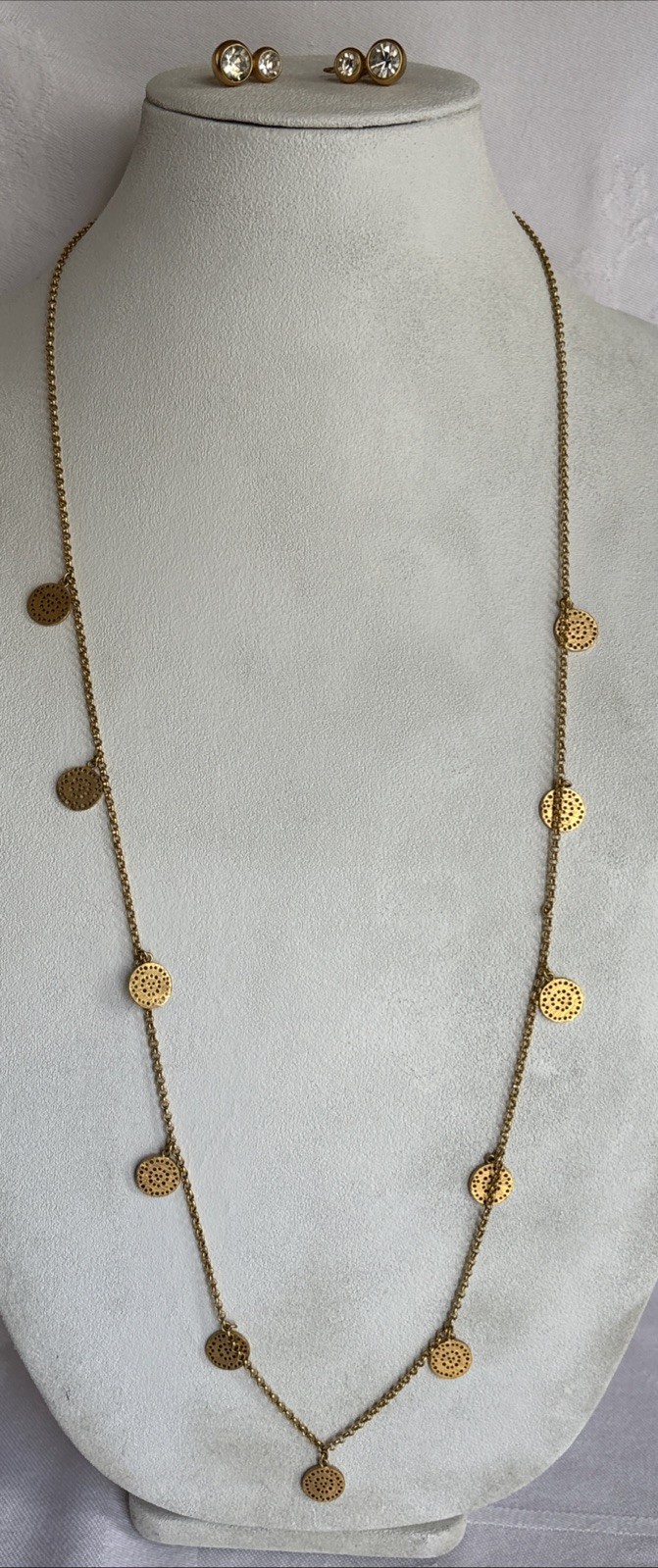 Park Lane Roma Necklace Long Satin Brushed Gold Tone & Anne Klein Earrings