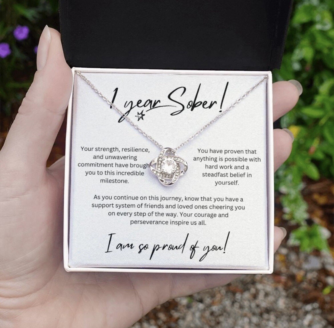 1 Year Sobriety Necklace Gift Milestone Sober Anniversary Heartfelt Message