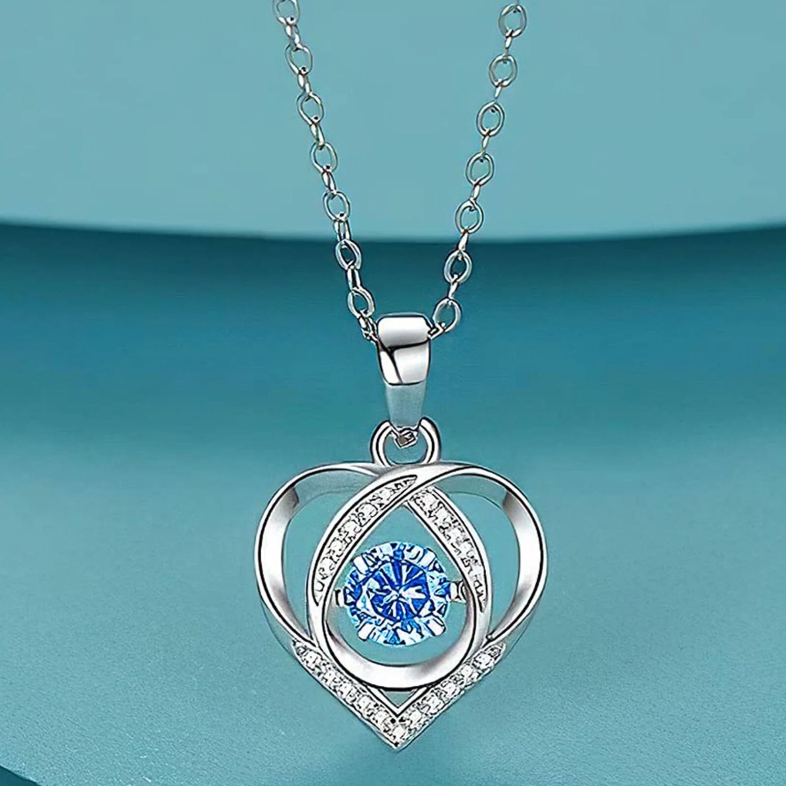 Love Heart Blue Moissanite Elegant Design Fashion Pendant Necklace Jewelry Gift