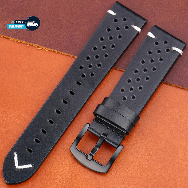 Quick Release Perforated Genuine Leather Watch Band 18 20 22 24mm Soft Strap