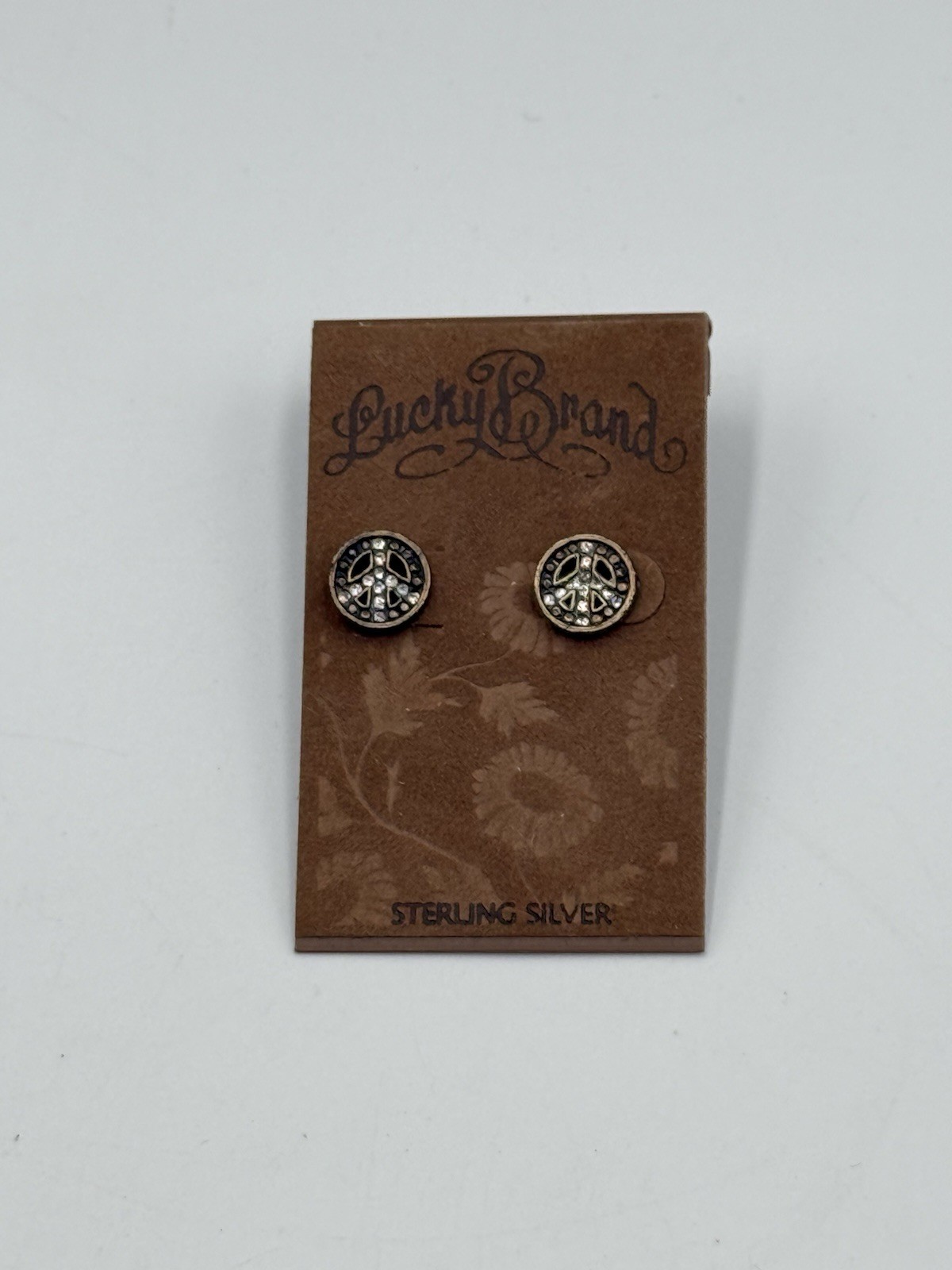 NEW LUCKY BRAND CRYSTAL PEACE LOVE FASHION PUNK VINTAGE PIERCED STUD EARRINGS