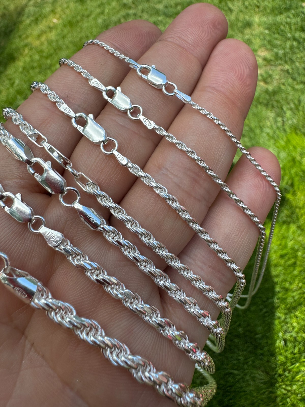 Men’s Women’s Real Solid 925 Sterling Silver Rope Chain 1.5-5mm 16″-30″ ITALY