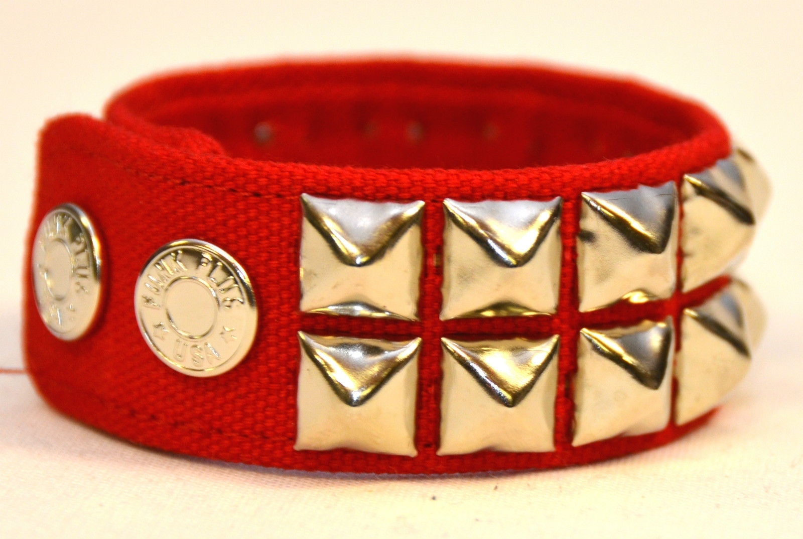 Studded Bracelet 2 Row Black or Red Canvas Punk Goth Style Snapped, Made in USA
