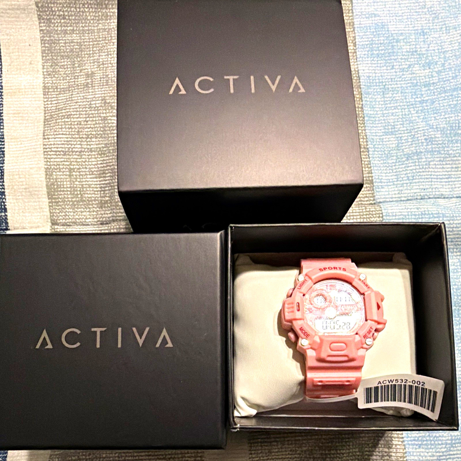 Activa ACW532-002 Quartz Digital 50m Alarm Backlight Pink Resin w/ Box+Manual