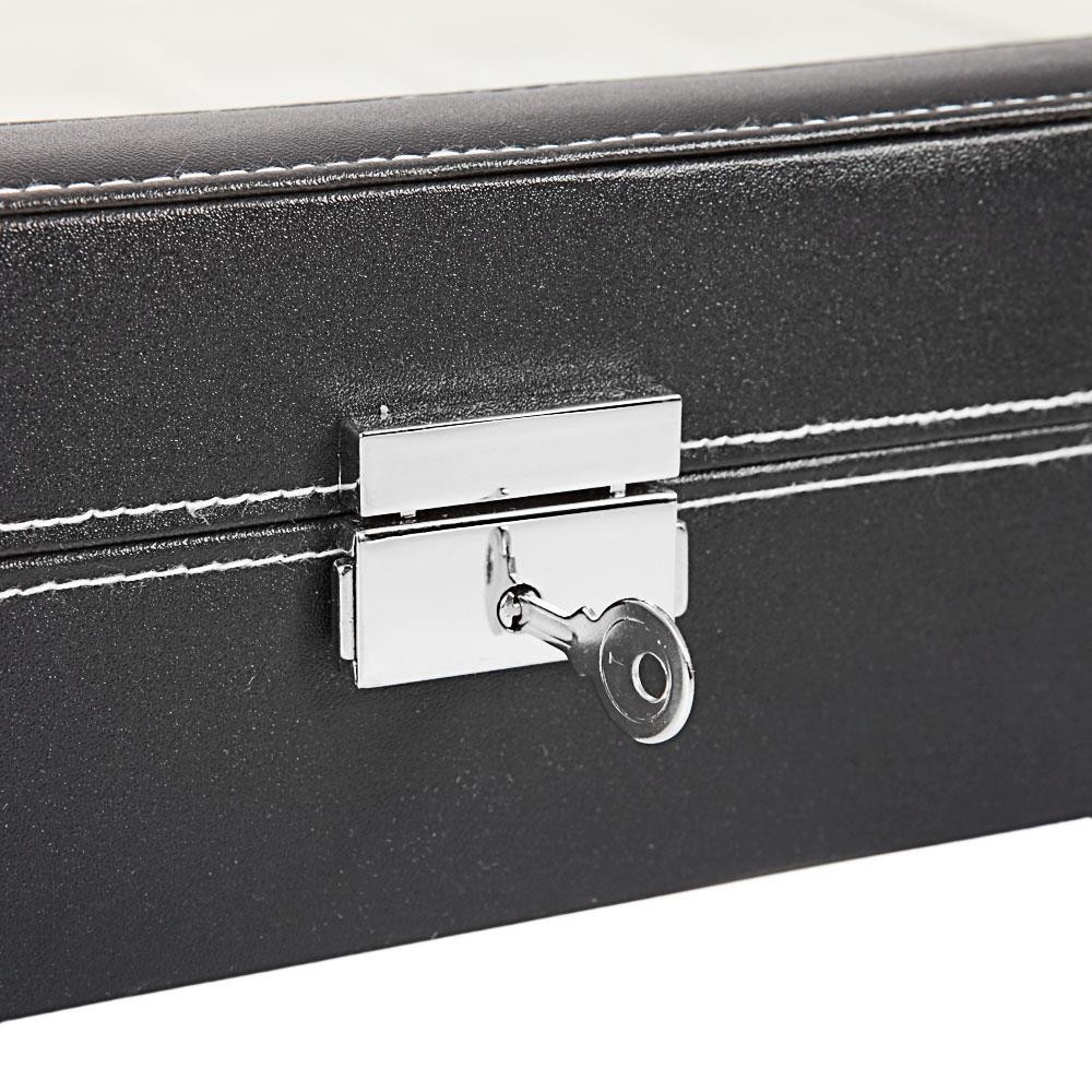 24 Slot Grids Leather Watch Box Display Case Organizer Glass Top Gift