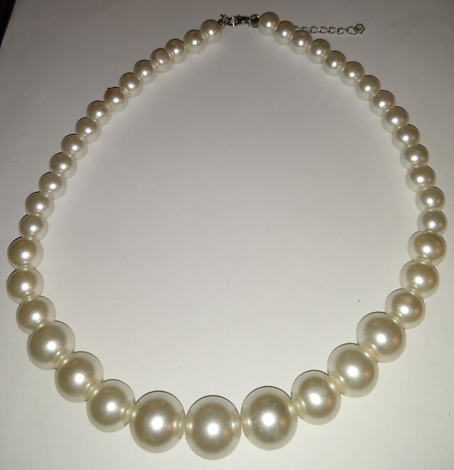 Very Light Silver Simulated Pearl Necklace 19″ + 3″ Extender