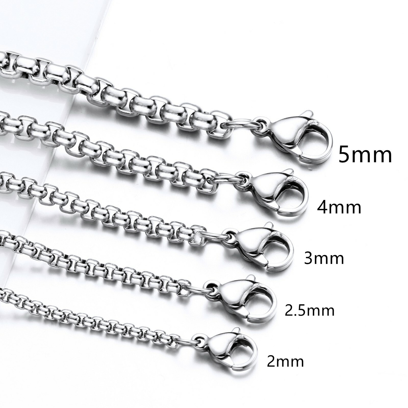 WHOLESALE 1.5-5mm Woman Man 316L Stainless Steel Square Rolo Box Chain 16-36”