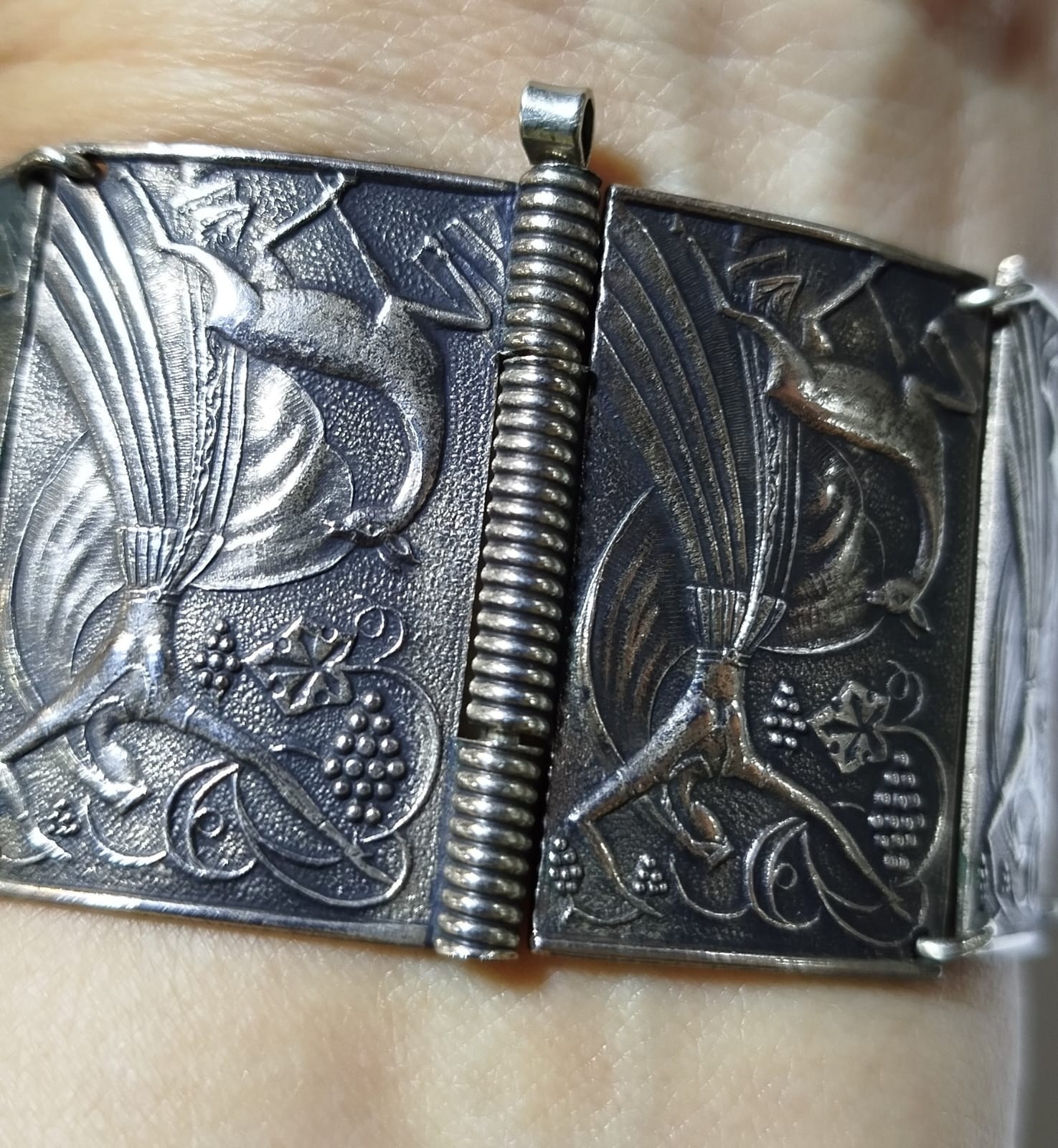 Armenian silver-plated metal bracelet, signed, 8 panels