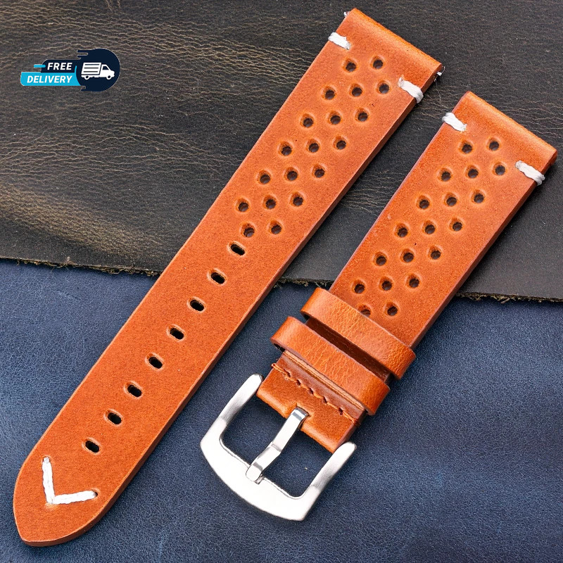 Quick Release Perforated Genuine Leather Watch Band 18 20 22 24mm Soft Strap