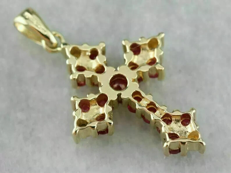 2.00 Ct Round Cut Red Ruby & Diamond Cross Pendant 14k Yellow Gold Over