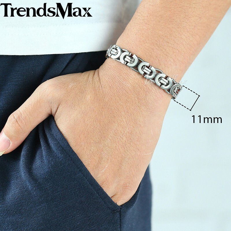 11mm Men’s Silver Flat Byzantine Chain Necklace Bracelet Set Stainless Steel