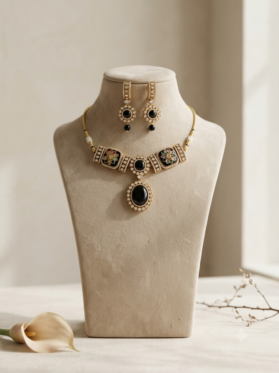 Maryam Dark Blue Kundan Choker Set Reception Jewelry Roz Jewellers.