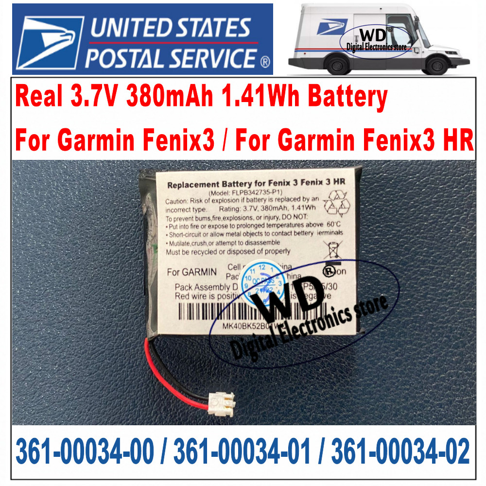US Seller 3.7V 380mAh 1.41Wh Battery For Garmin Fenix3 Fenix3 HR 361-00034-02