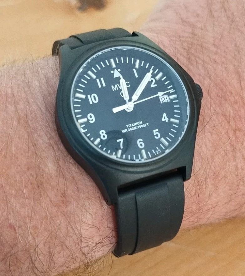 MWC Black PVD Titanium G10 Military Watch 300m WR, Swiss Quartz. Ships from USA.