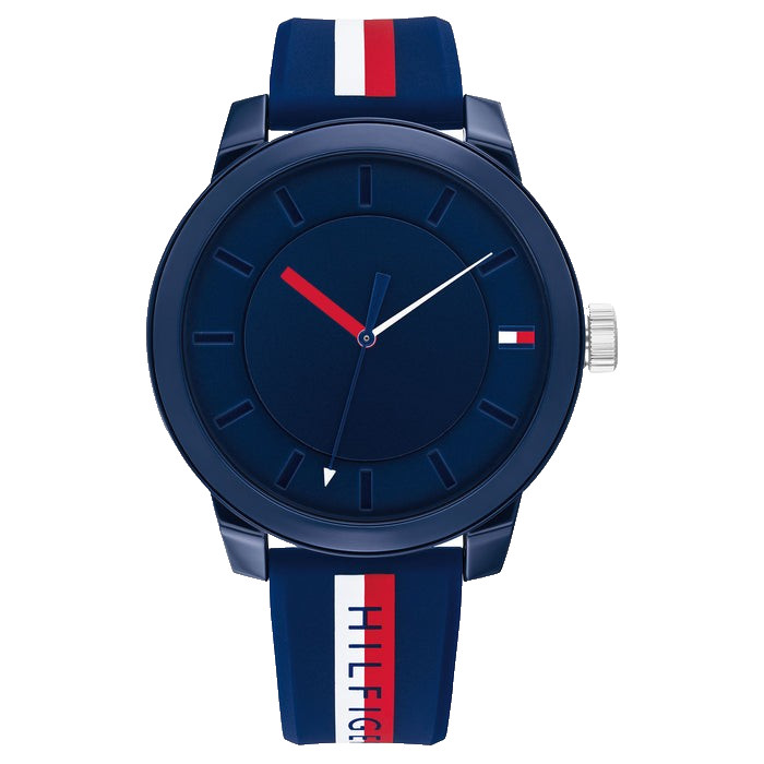 TOMMY HILFIGER DENIM 1791746 BLUE DIAL MULTICOLOR SILICONE STRAP 44MM MENS WATCH
