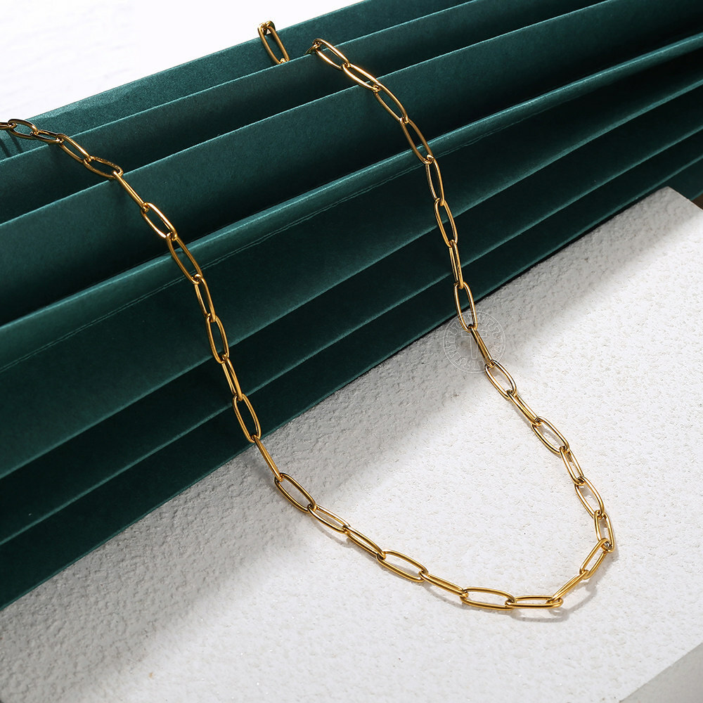 4mm Gold Plated Stainless Steel Paperclip Cable Chain Necklace Choker 16/18/20″