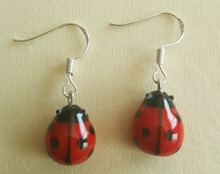 Handmade in USA. Cute Red Bug earrings – FREE SHIPPING IN USA