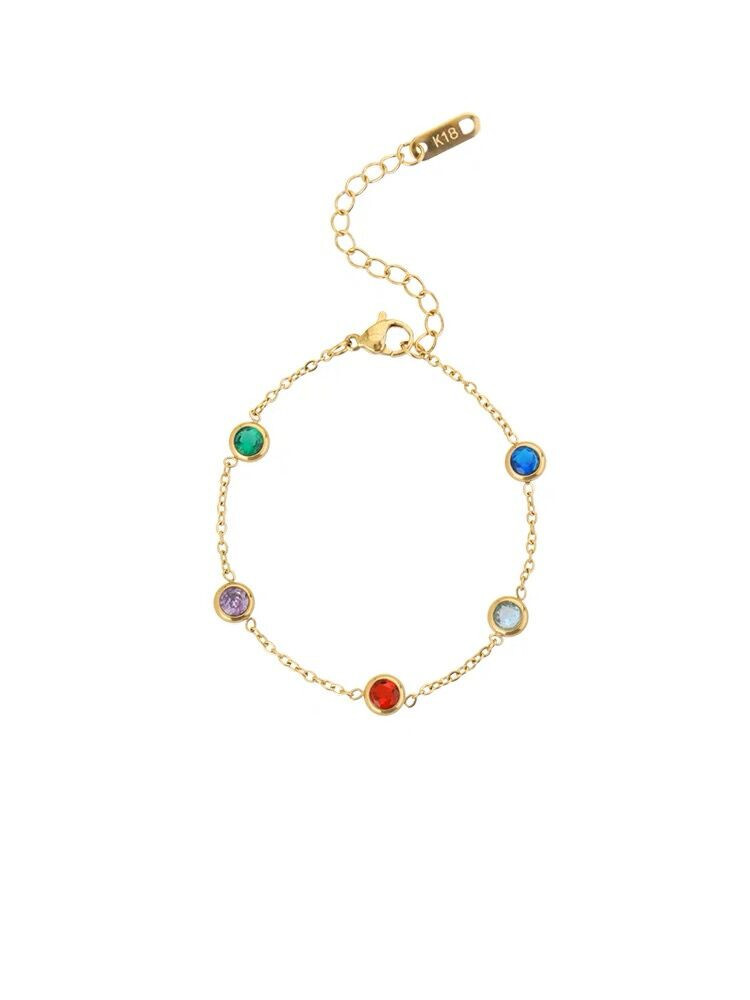 Woman 18K Gold Plated Stainless Steel Multicolor CZ Necklace Chain/Bracelet