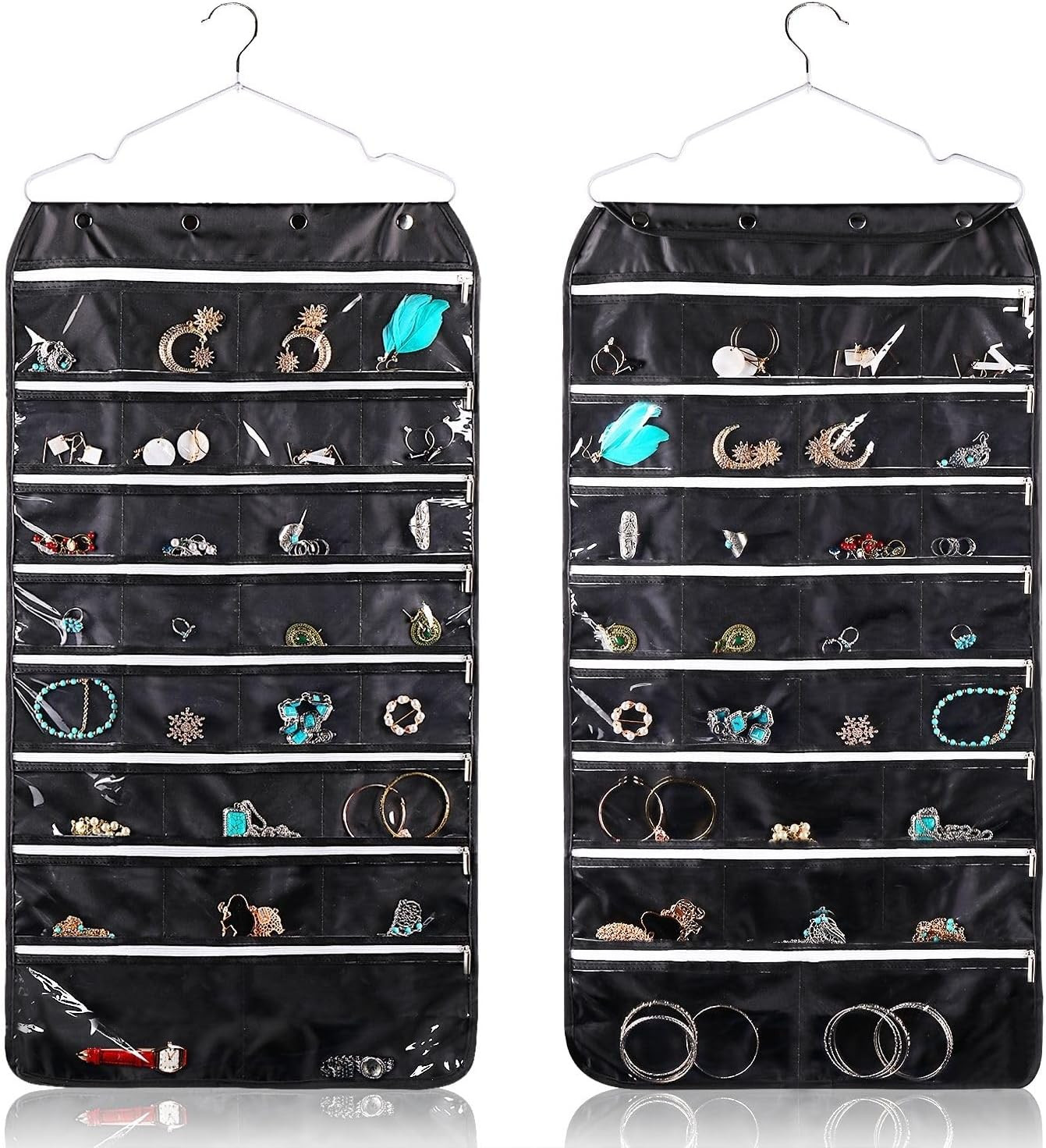 Hanging Jewelry Organizer with Zippered Pockets – (1 Pack) Black Closet Jewelry