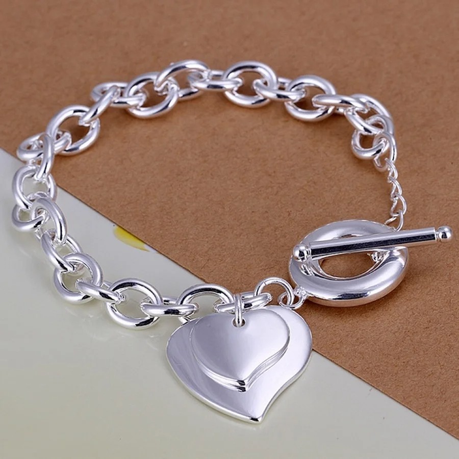 925 Sterling Silver Women Lnterlocking Circle Bracelet Chain Fashion Jewelry